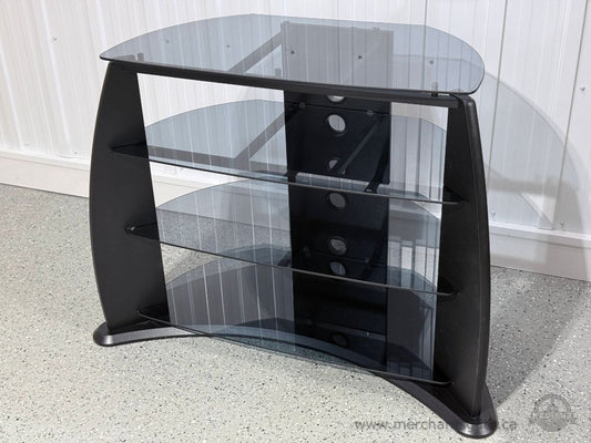 Glass TV Stand Media Console Black Frame 4-Tier Tempered Glass Shelves Cable Management