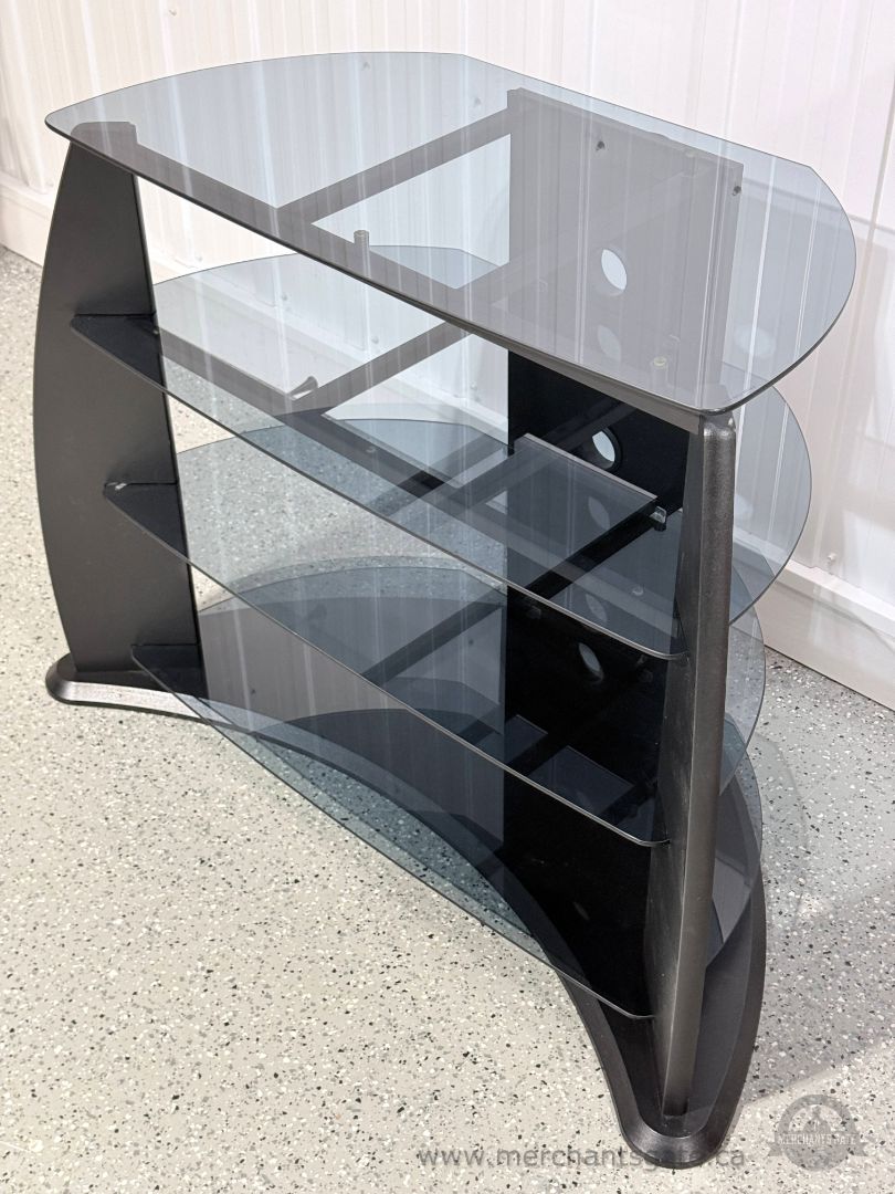 Glass TV Stand Media Console Black Frame 4-Tier Tempered Glass Shelves Cable Management