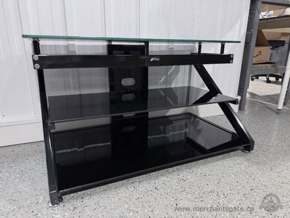 Z-Line Designs Glass TV Stand Media Console 3 Tier Black Metal Frame Heavy Duty
