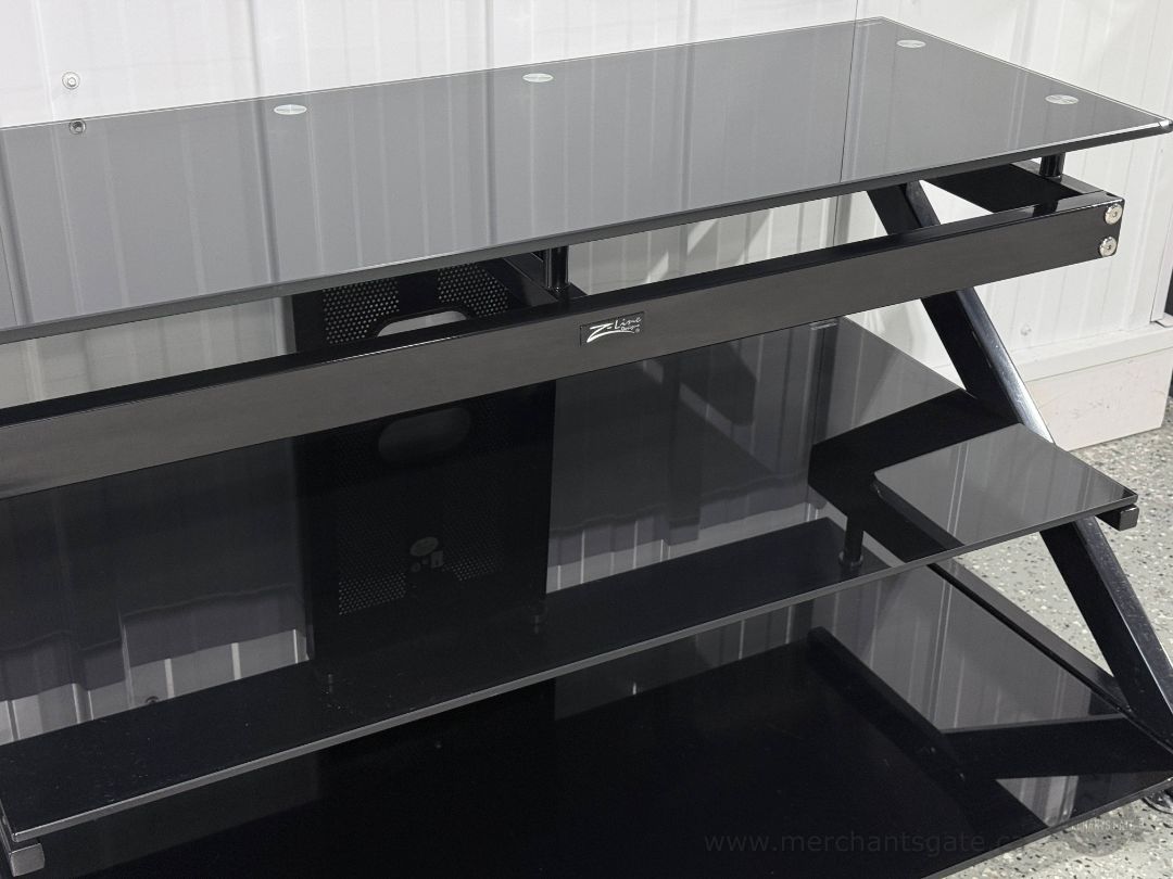 Z-Line Designs Glass TV Stand Media Console 3 Tier Black Metal Frame Heavy Duty