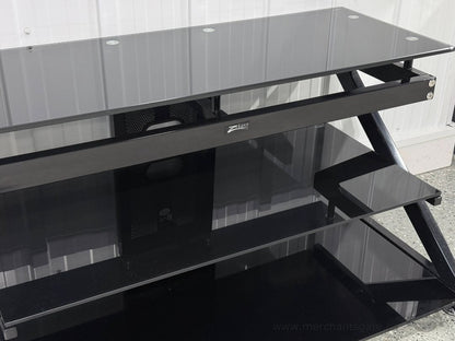 Z-Line Designs Glass TV Stand Media Console 3 Tier Black Metal Frame Heavy Duty