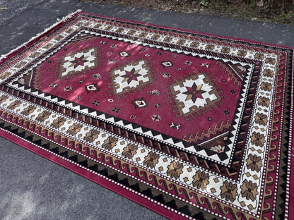 Samira Incorporated Area Rug 125" x 91" Red Geometric Pattern Fringed Large Carpet