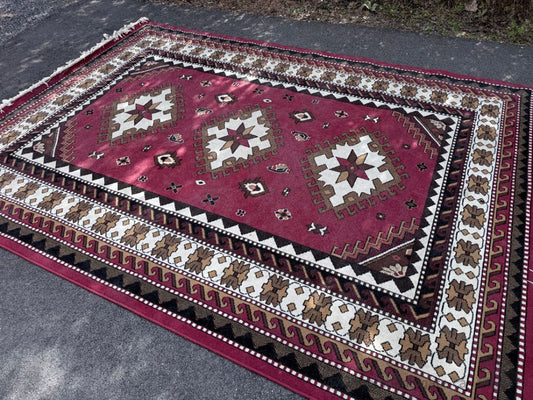Samira Incorporated Area Rug 125" x 91" Red Geometric Pattern Fringed Large Carpet