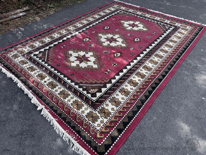 Samira Incorporated Area Rug 125" x 91" Red Geometric Pattern Fringed Large Carpet