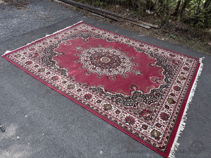 Large Red Traditional Area Rug 125" x 91" Medallion Pattern Fringed Carpet