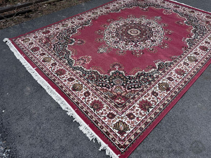 Large Red Traditional Area Rug 125" x 91" Medallion Pattern Fringed Carpet