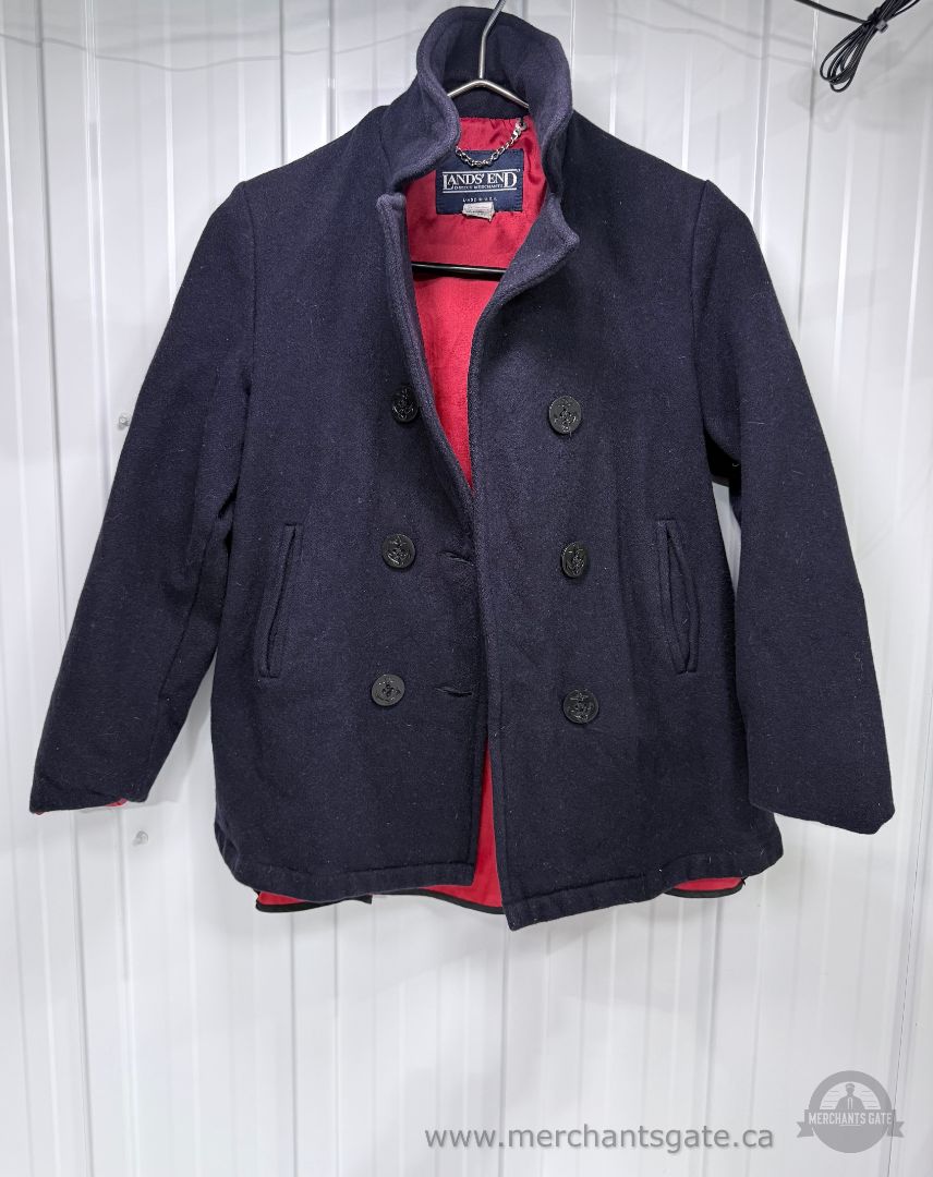 Lands End Ladies Wool Peacoat Navy Double Breasted Jacket Size 8 Made in USA