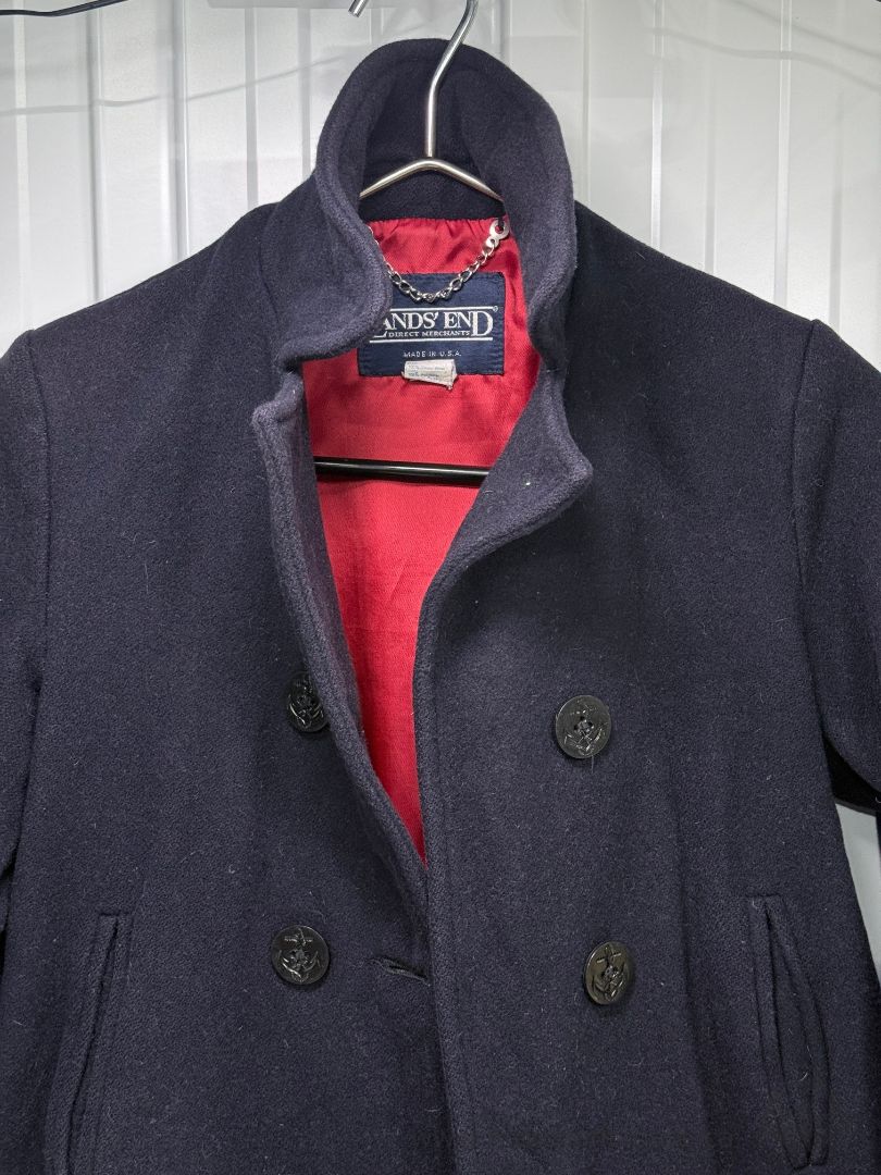 Lands End Ladies Wool Peacoat Navy Double Breasted Jacket Size 8 Made in USA
