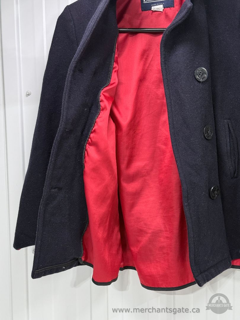 Lands End Ladies Wool Peacoat Navy Double Breasted Jacket Size 8 Made in USA