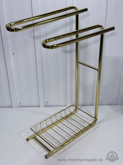 Brass Towel Rack Stand Freestanding Bathroom Holder with Shelf