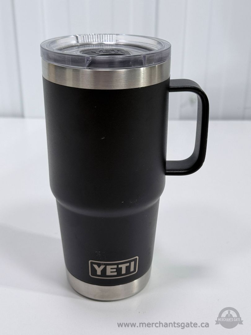 YETI Rambler 20oz Travel Mug Black Insulated Cup w/ Handle Lid Stainless Steel