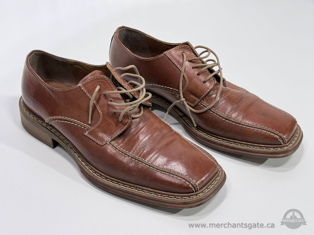 Pegabo Brown Leather Dress Shoes Lace Up Square Toe Made in Romania Size 42