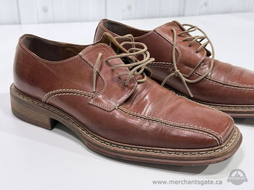 Pegabo Brown Leather Dress Shoes Lace Up Square Toe Made in Romania Size 42
