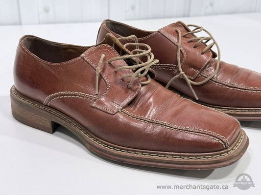 Pegabo Brown Leather Dress Shoes Lace Up Square Toe Made in Romania Size 42