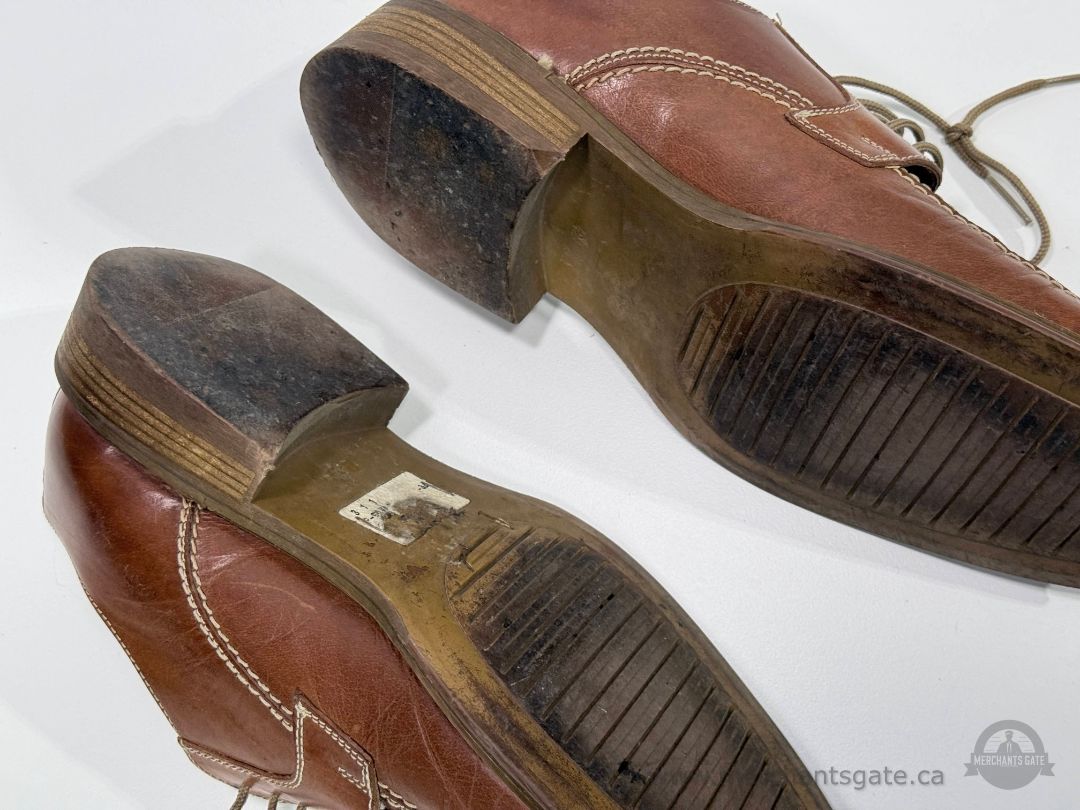 Pegabo Brown Leather Dress Shoes Lace Up Square Toe Made in Romania Size 42