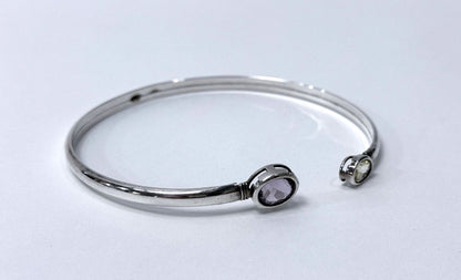 Sterling Silver Amethyst And Citrine Gemstone Bangle Bracelet 925 Cuff 6cm Wide