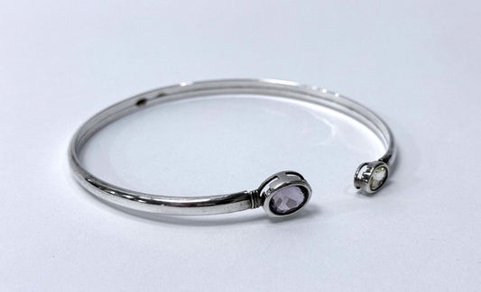 Sterling Silver Amethyst And Citrine Gemstone Bangle Bracelet 925 Cuff 6cm Wide