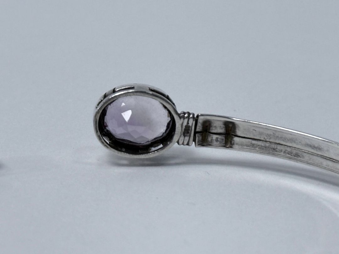 Sterling Silver Amethyst And Citrine Gemstone Bangle Bracelet 925 Cuff 6cm Wide