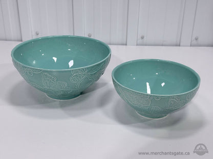 FAPOR Butterfly Embossed Aqua Ceramic Mixing Bowl Set Portugal