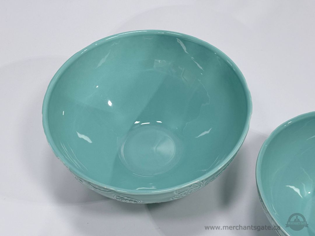 FAPOR Butterfly Embossed Aqua Ceramic Mixing Bowl Set Portugal