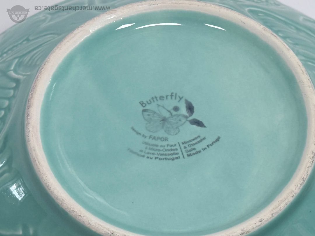 FAPOR Butterfly Embossed Aqua Ceramic Mixing Bowl Set Portugal