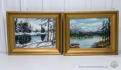 Vintage Framed Landscape Oil Paintings Pair 12"x16" Signed Joan MacPherson 1960