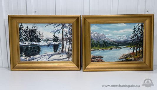 Vintage Framed Landscape Oil Paintings Pair 12"x16" Signed Joan MacPherson 1960