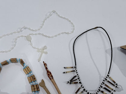 Vintage Mixed Jewelry Accessories Lot Beaded Necklaces Bracelets Hair Pins Rosary