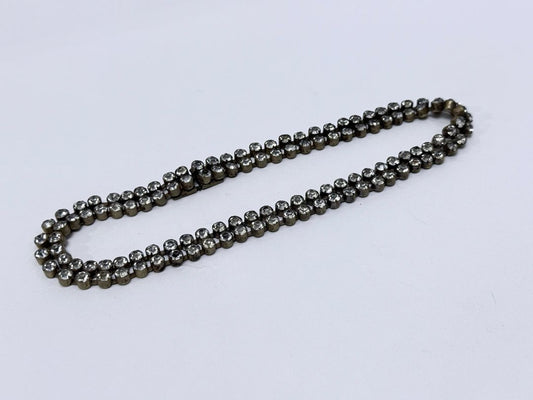 Czechoslovakia Rhinestone Necklace Double Row Brass Chain Vintage Jewelry 1930s