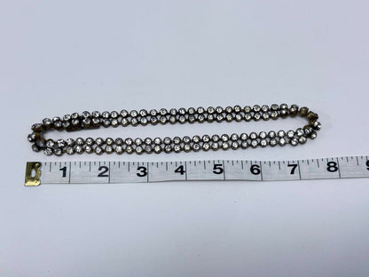 Czechoslovakia Rhinestone Necklace Double Row Brass Chain Vintage Jewelry 1930s