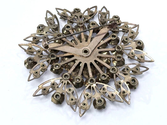 Vintage Starburst Brooch Pink Aurora Borealis Rhinestones Layered Mid Century Jewelry 1960s