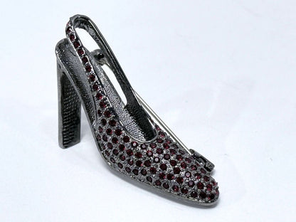 Vintage Red Rhinestone Slingback High Heel Shoe Brooch Signed Butler 1980s Statement Pin