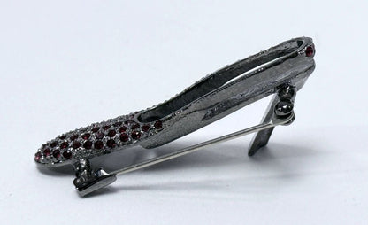 Vintage Red Rhinestone Slingback High Heel Shoe Brooch Signed Butler 1980s Statement Pin
