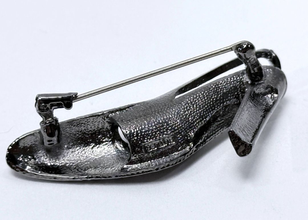 Vintage Red Rhinestone Slingback High Heel Shoe Brooch Signed Butler 1980s Statement Pin