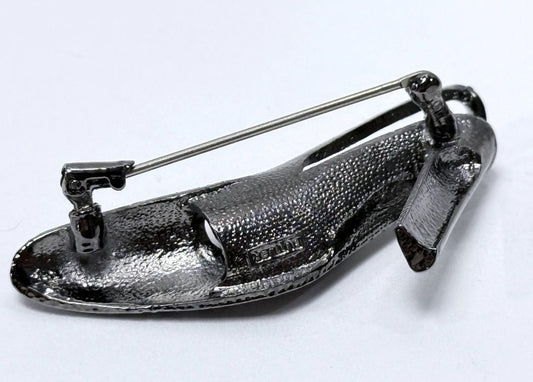 Vintage Red Rhinestone Slingback High Heel Shoe Brooch Signed Butler 1980s Statement Pin