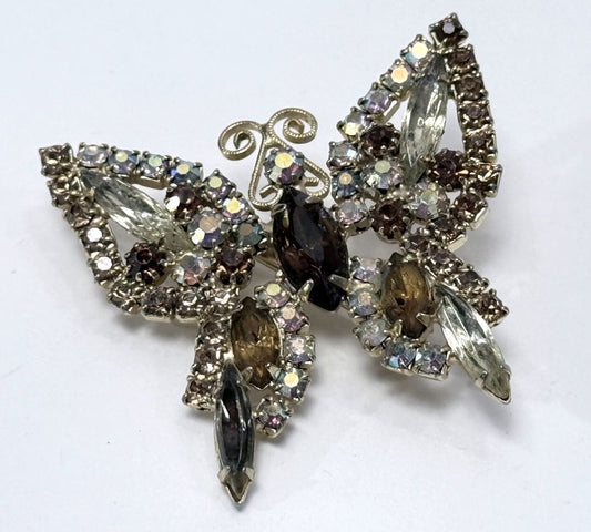 Unsigned Juliana D&E Butterfly Brooch Multicolor Rhinestones Vintage Jewelry Statement Pin 1960s