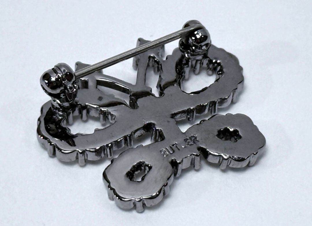 Vintage Butler Signed Butterfly Brooch Aurora Borealis Rhinestones Silver Tone Costume Jewelry