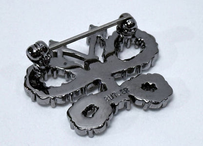 Vintage Butler Signed Butterfly Brooch Aurora Borealis Rhinestones Silver Tone Costume Jewelry