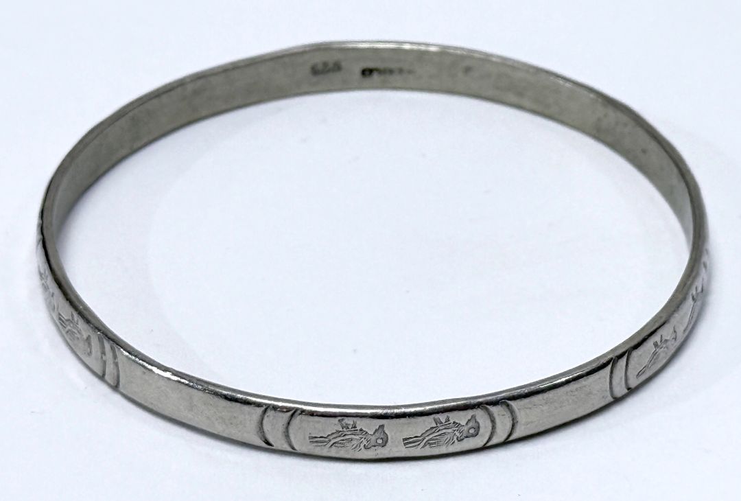 925 Sterling Silver Thunderbird Bangle Bracelet Tribal Design Made In Mexico