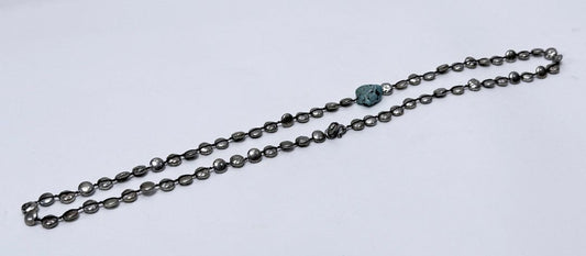 Vintage Metal Bead Necklace Oxidized Finish Possible Sterling Turquoise Nugget Snake Clasp