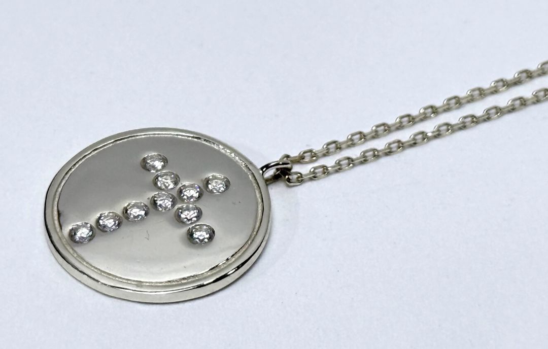 Silver Cross Pendant Necklace Round Medallion On Dainty Adjustable Chain 925 Stamped