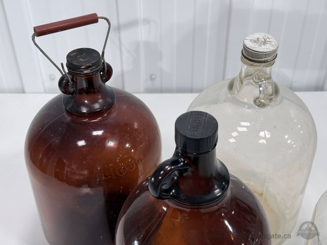 Antique Vintage Glass Jug Bottle Demijohn Collection Lot of 4
