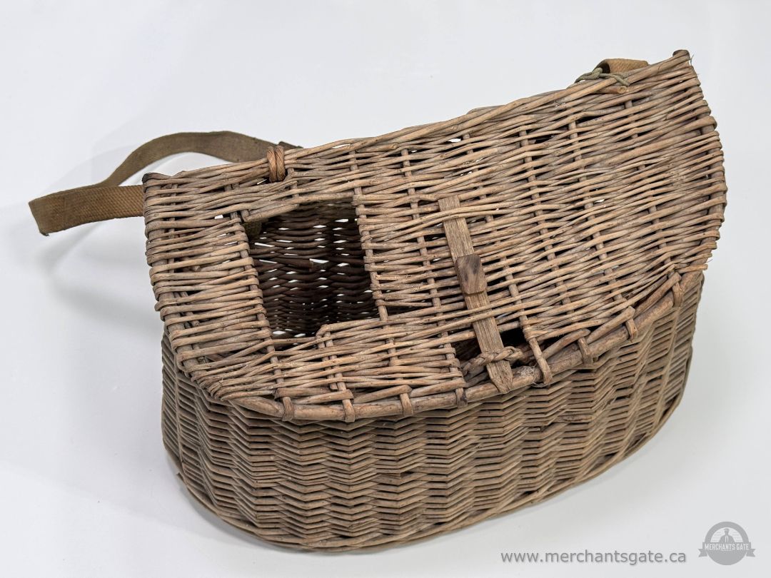 Vintage Wicker Fishing Creel Basket with Shoulder Strap