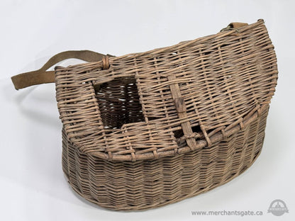 Vintage Wicker Fishing Creel Basket with Shoulder Strap