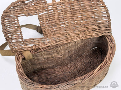 Vintage Wicker Fishing Creel Basket with Shoulder Strap