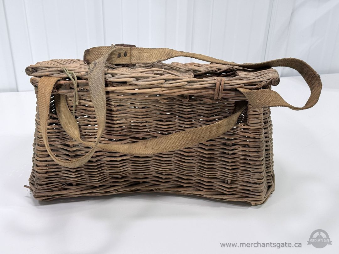 Vintage Wicker Fishing Creel Basket with Shoulder Strap