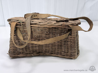 Vintage Wicker Fishing Creel Basket with Shoulder Strap