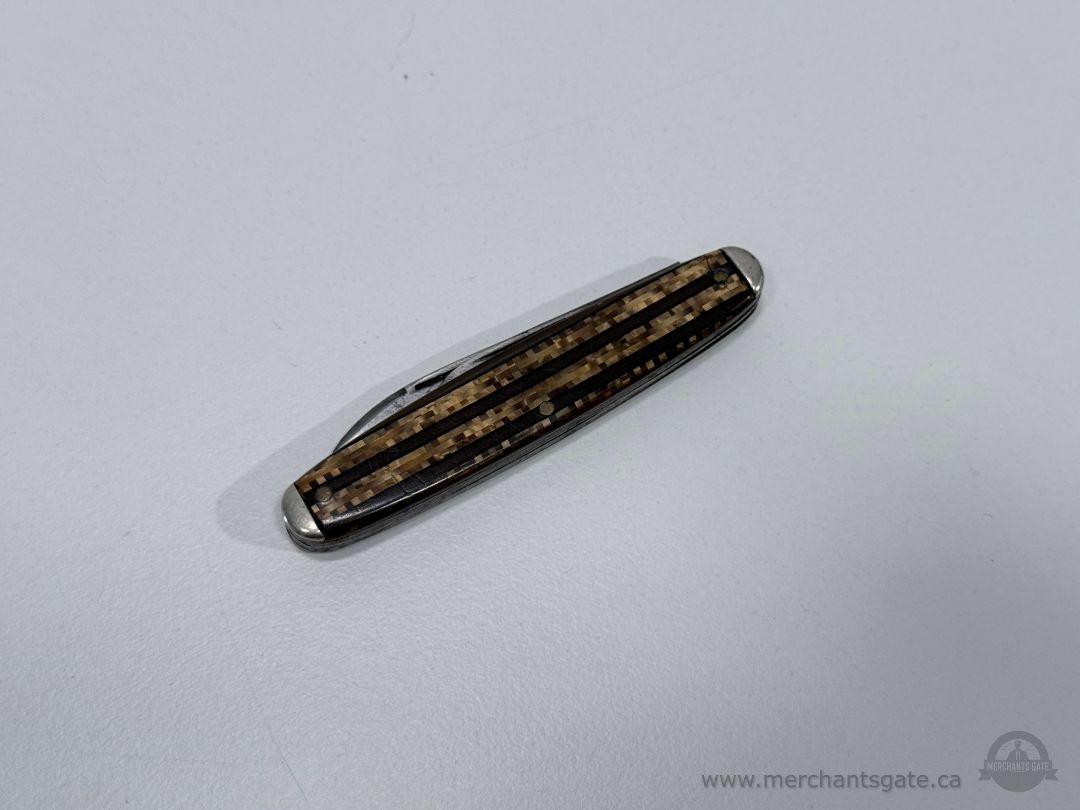 Vintage USA Folding Pocket Knife Faux Wood Handle 2 Blade