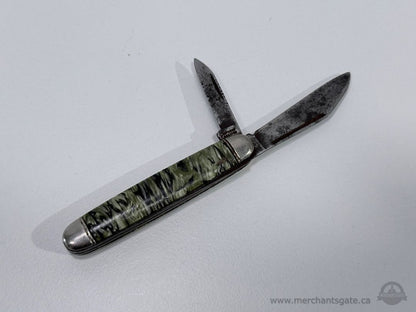 Vintage USA Folding Pocket Knife Green Swirl Handle 2 Blade