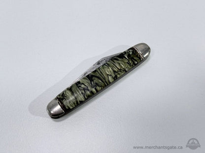Vintage USA Folding Pocket Knife Green Swirl Handle 2 Blade